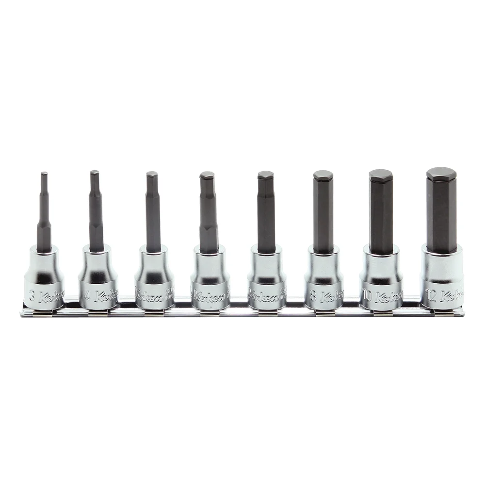 3/8″ Bitsatz Aussensechskant mit Haltering, 8-teiliger Satz auf Halteschiene