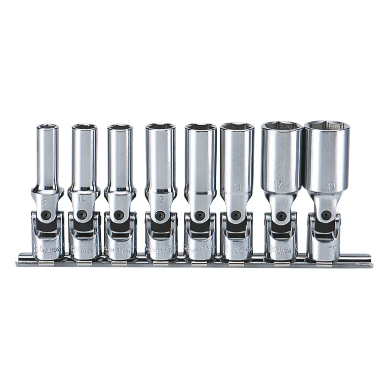 3/8" gelenk einsatz, lang (mm), 8teiliger satz auf halteschiene