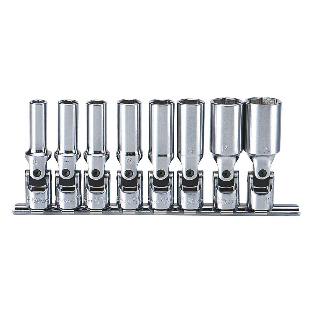 3/8" gelenk einsatz, lang (mm), 8teiliger satz auf halteschiene